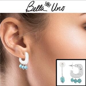 NWT - Bella Uno Silver plated Square Post Hoop Earrings w/Turquoise beads